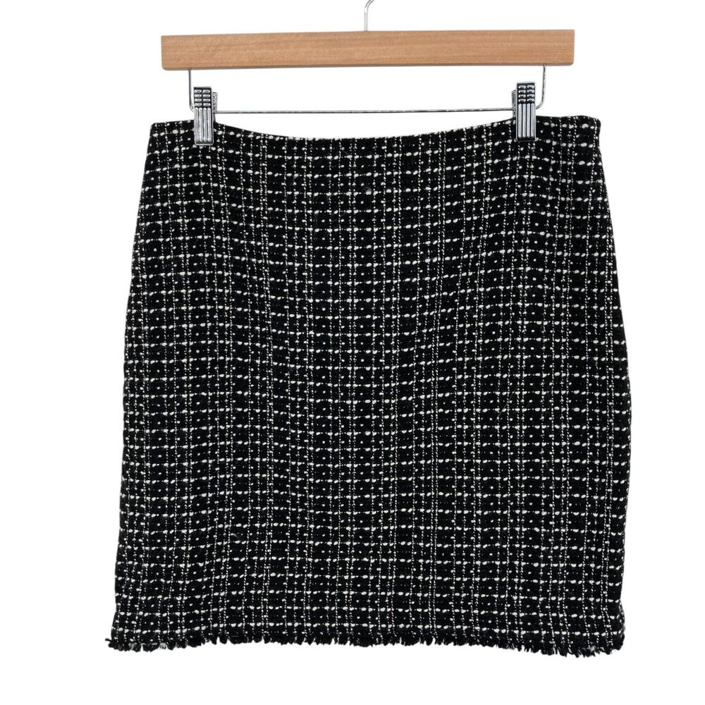 Ann Taylor Petites 10P Black White Tweed Wool Blend Skirt Lined Work Career